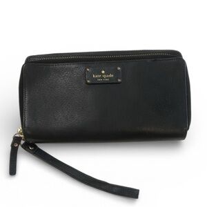 KATE SPADE Grove Street Anita Double Zip Wristlet Wallet Black Leather